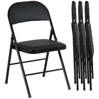 HOMCOM 4-piece Folding Chairs, Portable Office Chairs, Metal Legs, Folding Chair for Office, Reception, Waiting Room, Faux Leather, Black(m-6)