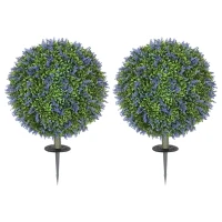 HOMCOM 2-piece artificial tree set, Artificial Lavender Trees, Ground stakes, UV-resistant(m-1)