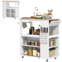 HOMCOM Carrello Isola da Cucina con Ripiani Regolabili, Portacoltelli e Piano in Legno, 86.5x47x88 cm, Bianco(m-11)