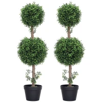 HOMCOM 2-Piece Set Artificial Plants, Artificial Boxwood Plants, UV-Protected, with Pot, Green(m-6)