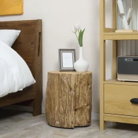 HOMCOM Side Table Tree Stump Effect Adjustable Feet 37 cm x 37 cm x 43 cm Concrete Brown(m-2)