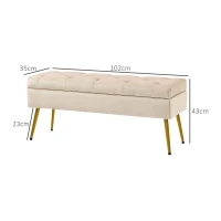 HOMCOM Velvet-Look Storage Bench, Padded Footstool with Tufted Design, Metal Frame, 102 x 35 x 43 cm, Beige(m-3)