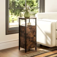 HOMCOM Side table with storage, 2 open shelves, 3-step adjustable, magnetic door, Brown(m-2)