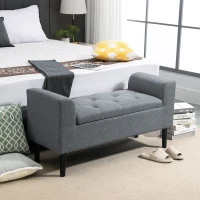 HOMCOM Storage Bench, Upholstered Bench, Load Capacity up to 130 kg, Linen Look, Rubberwood, 116 x 44 x 58 cm, Light Grey(m-2)