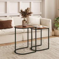 HOMCOM Nesting table set, side tables, metal frame, wood-effect tabletop, Brown(m-2)