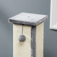 PawHut 81cm Cat Scratcher, Vertical Full Scratcher w/ Natural Sisal Rope, Hanging Ball, Soft Plush - Grey(m-9)