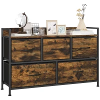 HOMCOM Dresser with Foldable Fabric Drawers, Melamine Wood, Steel Frame, Brown(m-6)