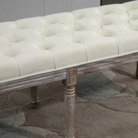 HOMCOM Vintage Velvet Upholstered Bench with Buttons - Beige(m-4)