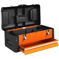 HOMCOM Empty Tool Chest, 49.7 x 25.3 x 23 cm Toolbox with Drawer & Mini-Box, Steel, Orange(m-7)