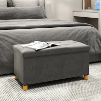 HOMCOM 67-Liter Storage Bench with Lid, Velvet-Look Soft Cover, for Various Rooms, Gray(m-4)