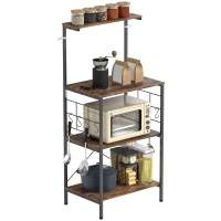 HOMCOM Kitchen rack, 4-tier design, worktop, 8 hooks, metal pipes, Brown+Black(m-6)
