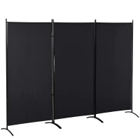 HOMCOM Biombo de 3 Paineis Separador de Ambientes Dobrável Biombo de Privacidade com 6 Pés de Metal 253x50x182 cm Preto(m-7)