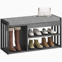 HOMCOM Shoe rack with bench, hallway shoe shelf, 3-tier shoe cabinet for hallway, entryway, living room, bedroom, Gray(m-6)