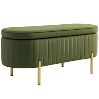 HOMCOM Storage bench with lift-up lid and storage, fabric cover, wood, metal, dark green+gold colored(m-6)