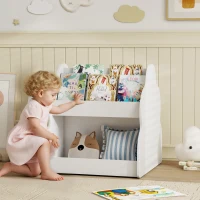 AIYAPLAY Étagère pour enfants, bibliothèque 2 niveaux pour enfants avec roulettes, 4 étagères, pour chambre d'enfant, salle de jeux, 54x50x56 cm, Blanc(m-2)