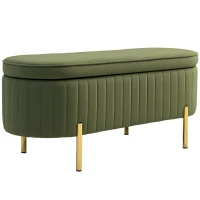 HOMCOM Storage bench with lift-up lid and storage, fabric cover, wood, metal, dark green+gold colored(m-1)
