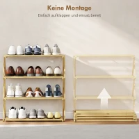 HOMCOM Schoenenrek met 4 niveaus, bamboe schoenenplank, voor tot 12 paar schoenen, voor ingang, hal, 60 x 29 x 67 cm, natuur(m-4)