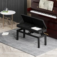 HOMCOM Piano Bench, Piano Stool, Faux Leather, Adjustable Double Seat, Storage, Black(m-4)
