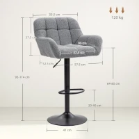 HOMCOM Bar Stools Set of 2 Retro Design Height-Adjustable Fleece-Look Gray + Black(m-3)