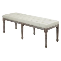 HOMCOM Vintage Velvet Upholstered Bench with Buttons - Beige(m-6)