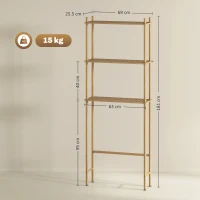 HOMCOM Over-Toilet 3-Tier Bathroom Shelf, Space-Saving Natural Wood 69 x 25.5 x 181 cm(m-3)