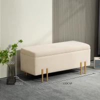 HOMCOM Upholstered storage bench, chest bench, foam, metal, rubberwood, 100 x 40 x 42 cm, Beige(m-3)