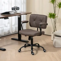 Vinsetto Office Chair Computer Chair, Retro Design, Button Tufting, Faux Leather, Height-adjustable, Coffee(m-2)
