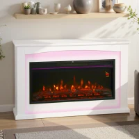 HOMCOM Elektrokamin 1000W/2000W, Dekor-Kamin, Flammeneffekt mit 5 Helligkeitsstufen, 121x25x77cm, weiß(m-4)