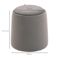 HOMCOM 2-in-1 Velvet-Look Stool with Storage and Removable Lid Φ44 cm x 47.5 cm Gray(m-3)