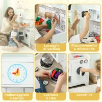 AIYAPLAY Cucina Giocattolo per Bambini 3-6 Anni in Legno con Set di Accessori, Lavandino e Manopole con Suoni, Bianco(m-5)