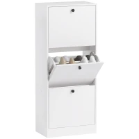 HOMCOM Shoe Cabinet, Shoe Rack, 3 Flip Compartments, Adjustable, Particleboard, White(m-5)