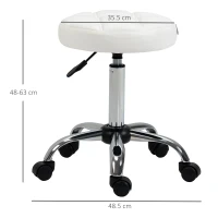 HOMCOM Swivel Stool, Salon Stool, Height-Adjustable, PU Leather, Quilted Design, Ø35.5 x 48-63 cm, White/Silver(m-3)