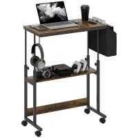HOMCOM Height-adjustable standing desk with tilting desktop, casters, storage shelf, perfect for writing, reading, drawing, brown(m-6)