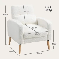 HOMCOM Modern Armchair, Upholstered Chair with Rubberwood Legs, Lumbar Pillow, for Living Room, Bedroom, Office, White(m-3)