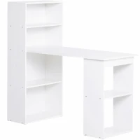 HOMCOM Desk, Office Desk, Computer Desk, 2 Shelves, 5 Shelf Levels, 120 cm x 55 cm x 120 cm, White(m-1)