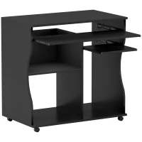 HOMCOM Computer Desk with Casters, Desk with Storage, 80 x 48 x 75 cm, Black(m-1)