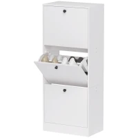 HOMCOM Shoe Cabinet, Shoe Rack, 3 Flip Compartments, Adjustable, Particleboard, White(m-6)
