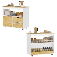 HOMCOM Kitchen cart, Rollable kitchen island, Kitchen trolley with compartments, cabinet and work surface, White(m-6)