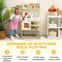 AIYAPLAY Cucina Giocattolo in Legno con Suono e Accessori, in Acciaio Inox, Oro(m-4)