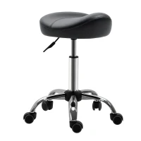 HOMCOM Salon Stool with Saddle Seat, Height-Adjustable, Faux Leather, 48x48x54-69cm, Black(m-5)