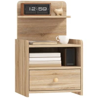 HOMCOM Side Table, Bedside Table with Storage, Particle Board, Tip-safe, Modern, Natural wood(m-5)