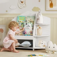 AIYAPLAY Étagère pour enfants avec 7 étagères pour livres, jouets, bords arrondis, supporte 40 kg, Blanc(m-2)