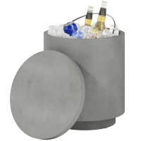 HOMCOM Outdoor Table, Side Table with Cooler, Ice Bucket, Light Gray(m-7)
