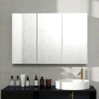 HOMCOM Bathroom mirror cabinet, bathroom cabinet with 3 mirror doors, wall-mounted, 90 x 15.5 x 60 cm, particleboard, White(m-5)