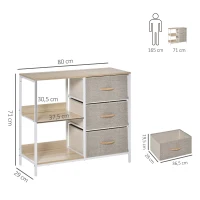 HOMCOM Cómoda de Estilo Industrial com Gavetas de Tecido Dobráveis e 2 Prateleiras 80x29x71 cm Madeira e Cinza Claro(m-3)