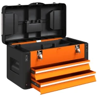 HOMCOM Empty toolbox, 49.7 x 25.3 x 28.9 cm toolbox with drawer, mini-box, steel, Orange(m-7)