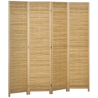 HOMCOM 4-piece room divider, 160 x 170 cm foldable bamboo privacy screen for living room, bedroom, natural(m-6)