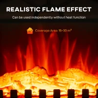 HOMCOM Electric Fireplace Stove Heater with 3D Flame Effect, 2000W/1000W, Freestanding Portable Fireplace with Adjustable Thermostat, 2 Heat Settings for Living Room, Black(m-4)