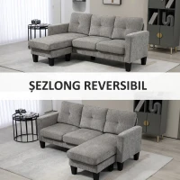 HOMCOM Canapea Colțar Extensibil cu Șezlong Reversibil, Pernă pentru Șezut și Spătar și 3 Locuri, 186x130x84 cm, Maro(m-6)