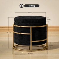 HOMCOM Storage Ottoman, Padded Footstool, Metal Frame, Gold-Plated, Black(m-3)
